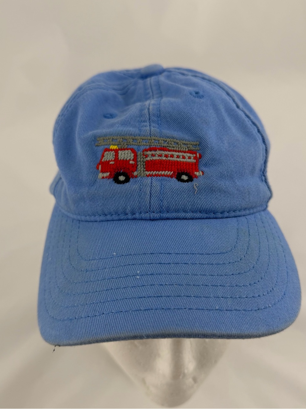 Blue Kids Hat with Red Fire Truck Embroidery